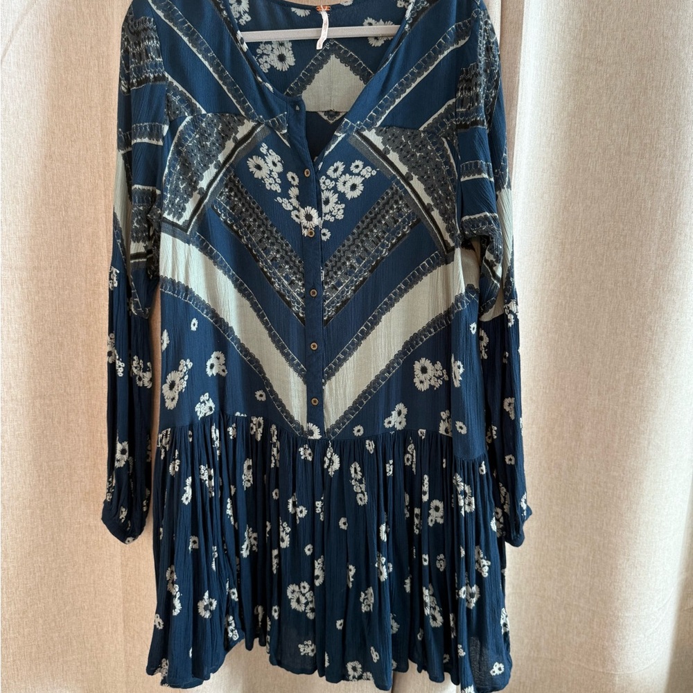 Free People Navy Floral Long Sleeve Dress